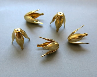 50pcs Raw Brass Floral Tulip Bead Caps,  Findings 7mm - F1246