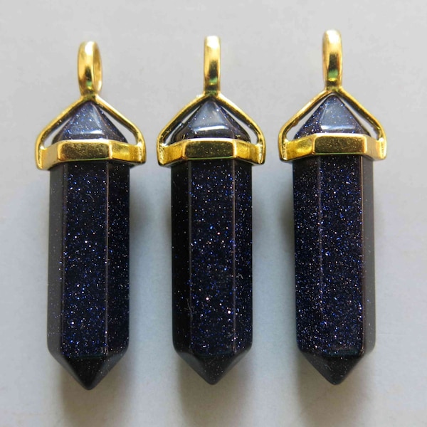 5pcs Polished Blue Sandstone Double Terminated Point With Golden Bail Pendant - B785