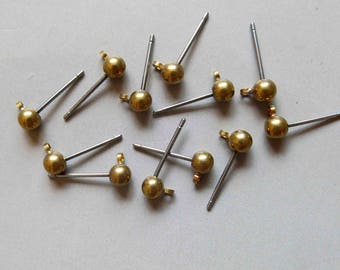 50pcs Raw Brass Ball Ear Posts With Steel Needle,Brass ball earring,Earrings Findings 15mmx4mm - F372