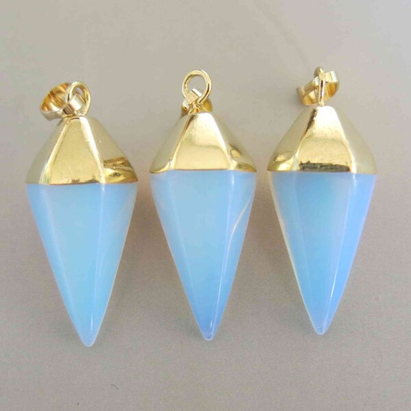 Polished Opal Point With Golden Cap Pendant - B910