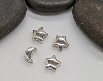 sterling silver star bead sterling silver moon beads celestial tiny silver beads