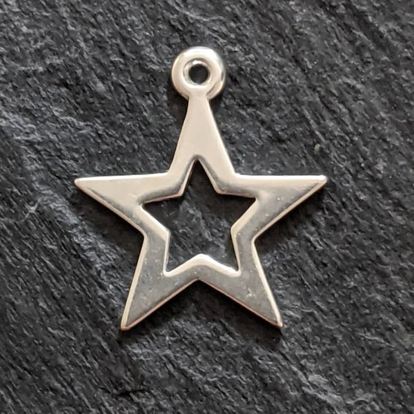 Sterling silver star pendant ,  solid silver star charm  , sterling silver 925 star charm ,  silver celestial flat star pendant