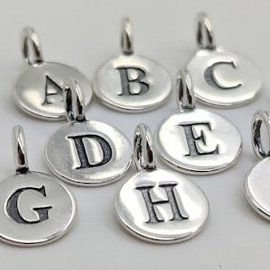 Sterling silver letter charm with loop silver initial charm , personalised initial solid silver charm