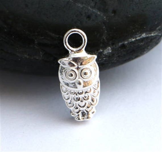 Sterling Silver Owl Charm OWL Solid Silver Charm Silver 925