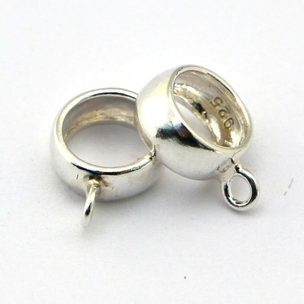 7mm large hole sterling silver bead with loop silver 925 round bail with loop sterling silver charm converter