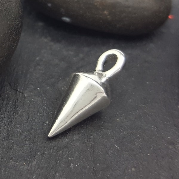 Sterling Silver SPIKE charm (1) , silver small dagger charm , silver spike bead with loop , silver point charm cone charm dangle