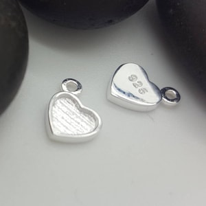 1 tiny Sterling silver HEART charm  with cavity for resin or clay.  Tiny heart bezel charm  heart shaped silver cup
