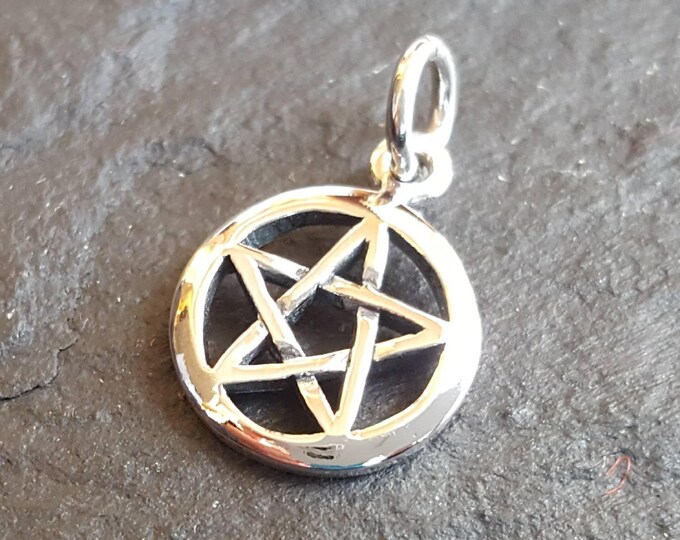 Sterling Silver Pentacle Pendant, Solid Silver Pentacle Charm