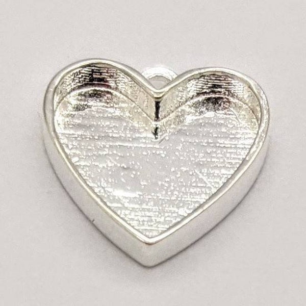 Sterling silver heart bezel charm for resin crafts fillable heart charm.