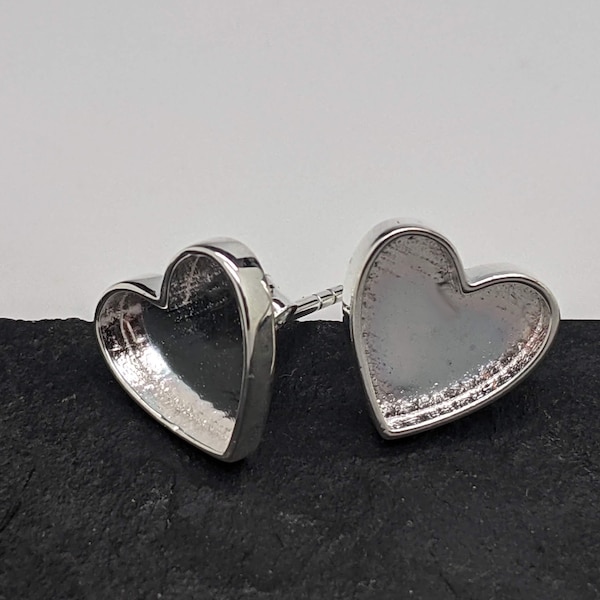 sterling silver 10mm heart studs with bezel for resin / clay  earring blanks for resin