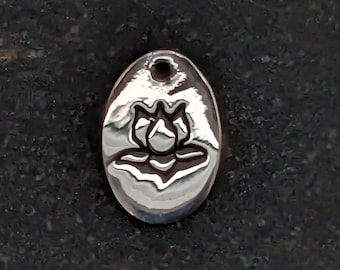 sterling silver lotus charm oval lotus engraved tag sterling silver charm spiritual charm