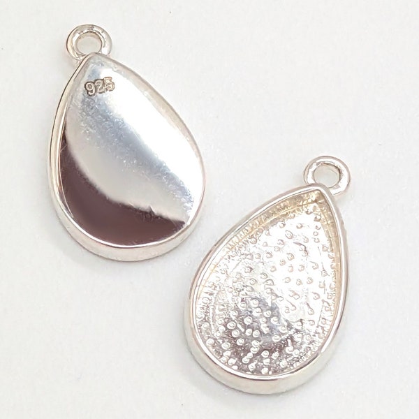 Sterling silver teardrop bezel Charm resin fill silver resin finding fillable