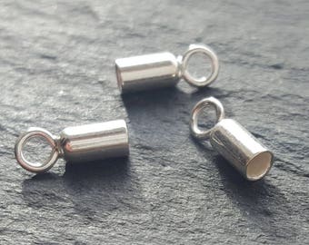 Sterling silver 2mm cord ends (2 pcs)  , Leather end caps 2mm  ,solid silver cord findings , silver thong crimps for 2mm Thong.