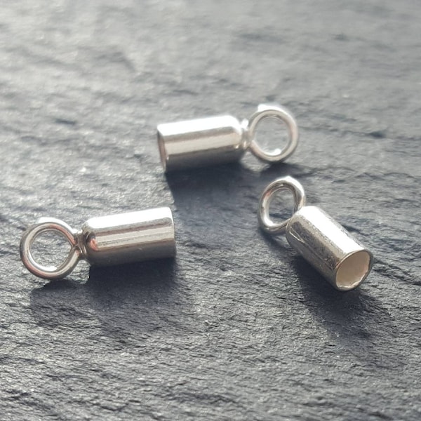 Sterling silver 2mm cord ends (2 pcs)  , Leather end caps 2mm  ,solid silver cord findings , silver thong crimps for 2mm Thong.