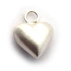 6mm puff heart sand brushed sterling silver , sterling silver small puffy heart charm.