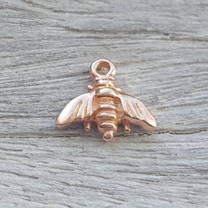 Rose gold bee charm, golden tiny bee charm , rose gold plated sterling silver bee charm , gold insect charm