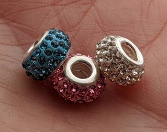 Swarovski crystal tiny beaded charm sterling silver core large hole bead