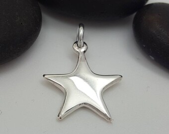 3 Puffy Silver Star Charm Pendant by TIJC SP0800