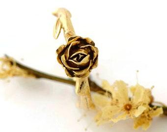 Flower Engagement Ring, Yellow Gold Rose Ring, Solid Gold Ring, Dainty Jewelry, Wedding Ring For Her, Bridal unique Ring, Winter Wedding