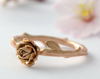 Flower Engagement Ring, 9k Rose Gold Ring, 3D Flower Ring, Dark Academia Jewelry, Handmade Ring, Promise Ring For Her, Floral Wedding Ring