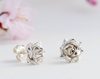 Rose Earrings, Sterling Silver Dangle Earrings, Silver Flower Studs, Women Present, Silver Floral Earrings, Rose Studs, Prom Accessories