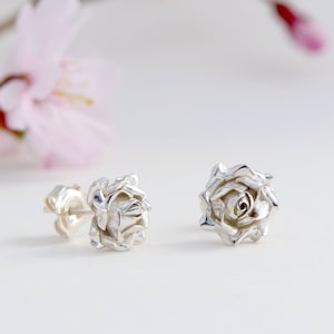 Rose Earrings, Sterling Silver Studs, Flower Earrings, Dainty Jewelry, Boho Wedding Jewelry, Bridal Earrings, Flower Girl Jewelry,Rose Studs