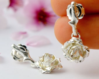 Silver Rose Earrings, Rose Stud Earrings, Flower Stud