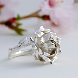 Rose Flower Engagement Ring, Twig Ring For Women, Sterling Silver Ring, Silver Rose Flower Ring, Handmade Jewelry, Graduation Jewelry, Gift