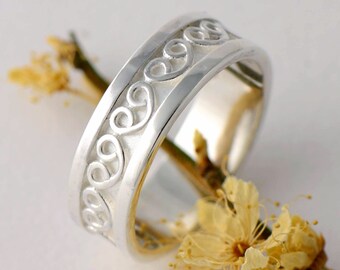 Handmade Sterling Silver Heart Pattern Wedding Band - Bespoke Bridal Jewelry