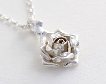 Rose Pendant, Silver Rose Necklace, Christmas Jewelry Gift, Pendant Necklace Rose, Gift For Her, Rose Charm, Minimalist Necklace, Flower Jew