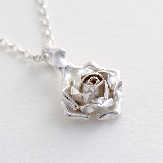 Colgante de rosa collar de rosa de plata regalo de - Etsy México