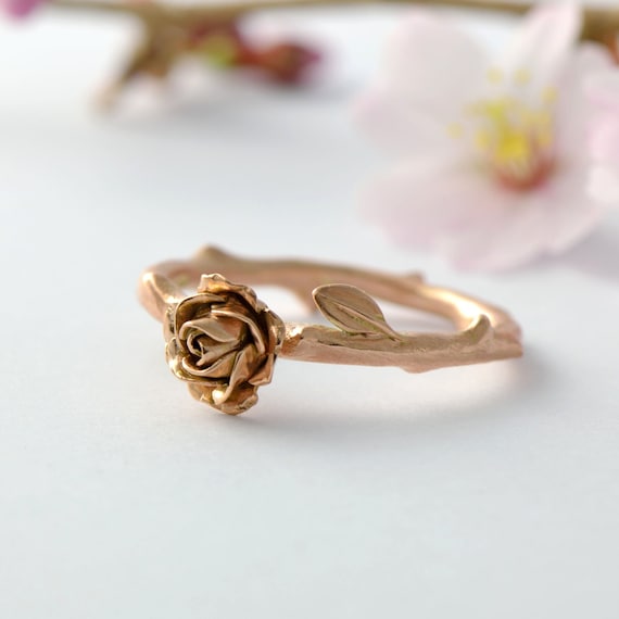 ROSE GOLD TWIG RING WITH MARQUISE DIAMOND LEAVES – Chasing Victory