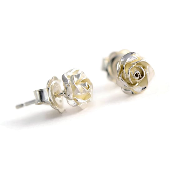 Silver Rose Earrings Sterling Silver Stud Earrings Dainty Rose