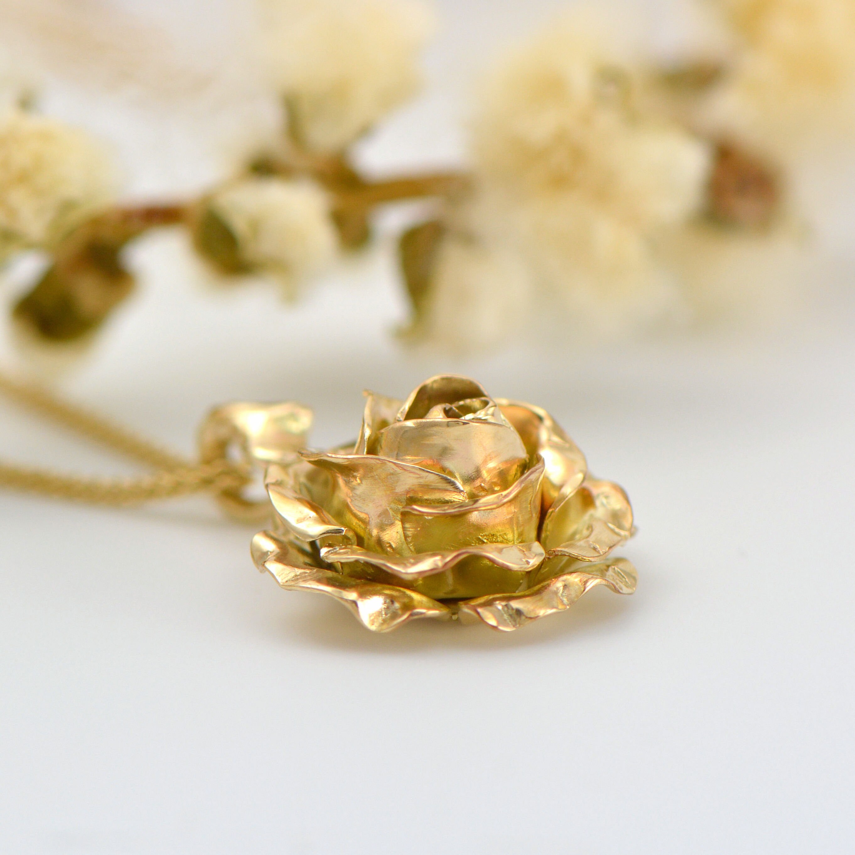 9k Rose Gold Yellow Necklace Minimalist Pendant Rose Flower