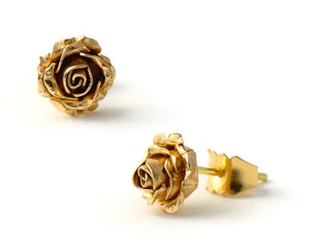 18 karat Gold Rose Stud Earrings, Rose Gold Earrings, Gold Jewelry, Dainty Earrings, Flower Stud Earrings, Bride Earrings, Graduation Gift