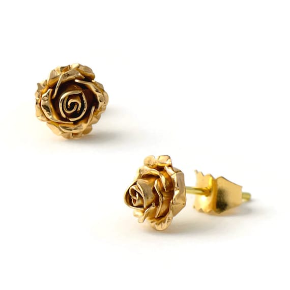 18 Karat Gold Rose Stud Earrings Rose Gold Earrings Gold - Etsy