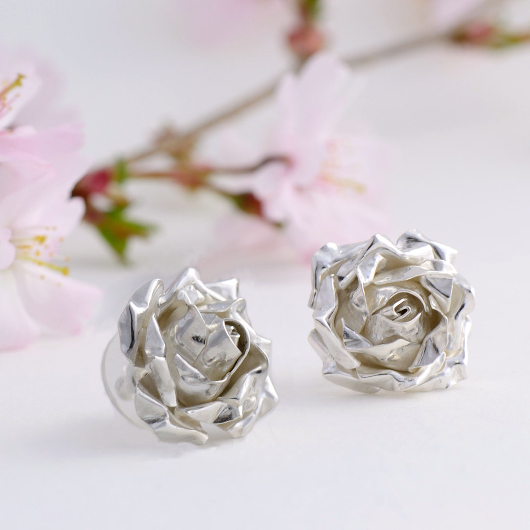 Rosen-Ohrstecker aus 925er Silber: Handgemachter Blumenschmuck - Etsy.de