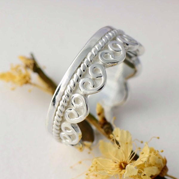 Personalized Sterling Silver Wheat Ring: Rustic Wedding Band