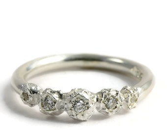 Raw Diamond Cluster Ring: Sterling Silver Five Stone Engagement Ring