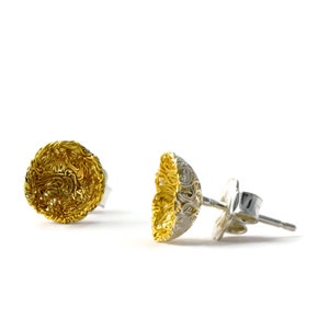 Sterling Silver Bird&#39;s Nest Stud Earrings: Gold Plated Woven Dangle