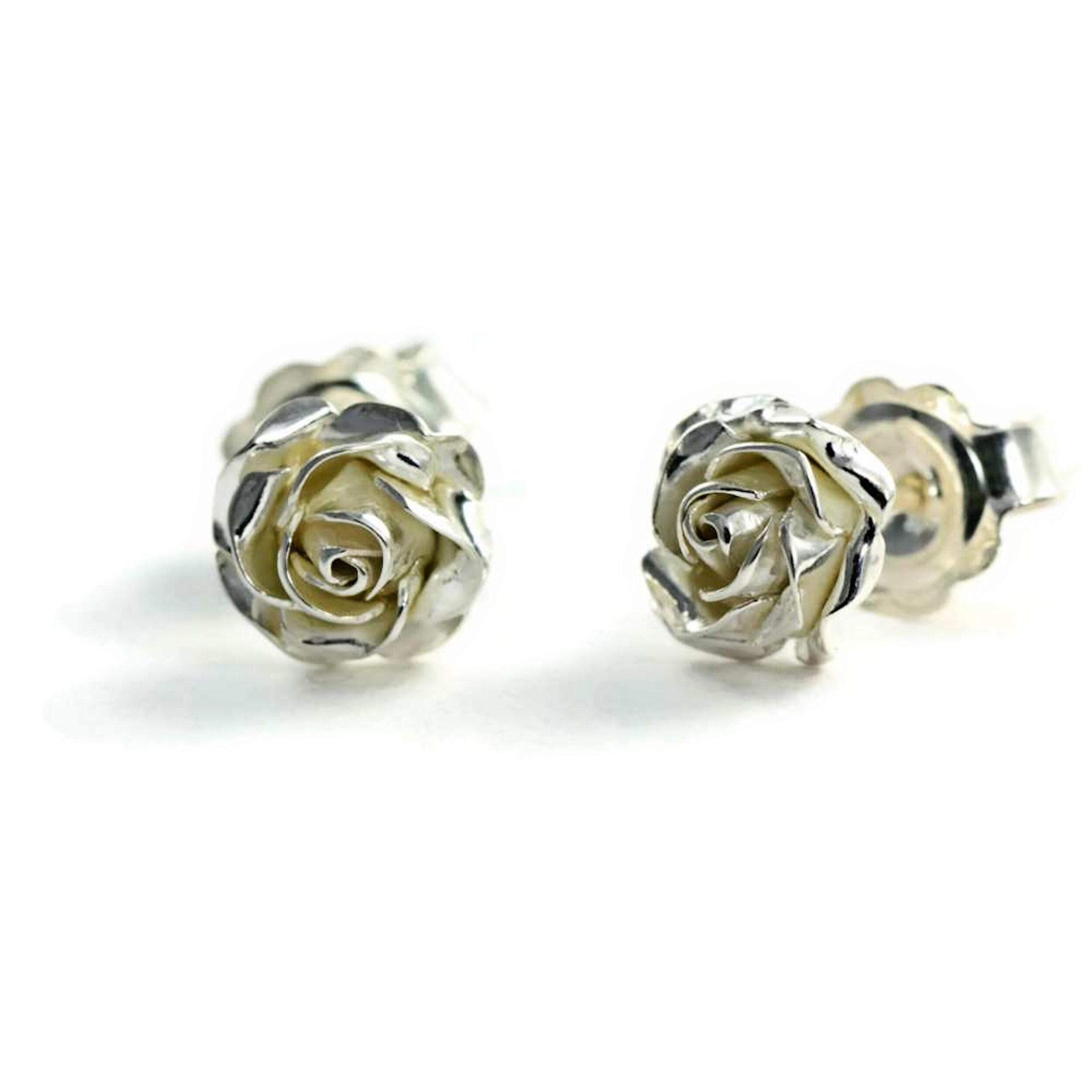 Silver rose earrings Rose earrings Rose stud earrings | Etsy