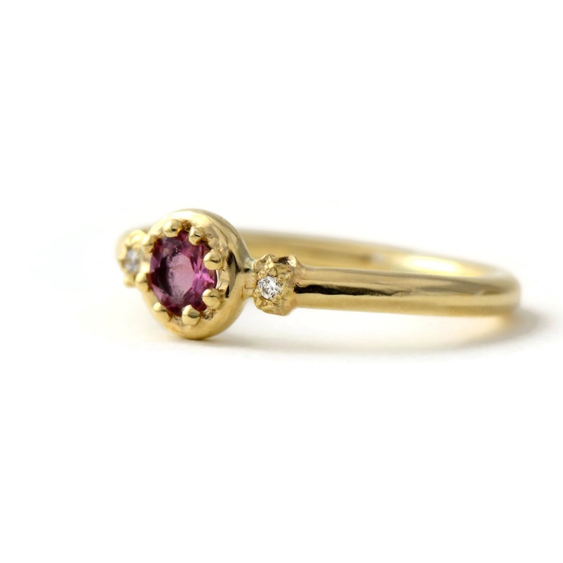 9ct Gold Cluster Engagement Ring, Pink Color Tourmaline Ring, Royal Jewelry, Solid Gold Ring, Hallmark Jewelry, Three Stone Ring, Gemstone image 3
