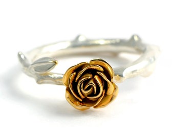 Anello di fidanzamento con fiore in oro rosa 9 carati: fascia in argento sterling