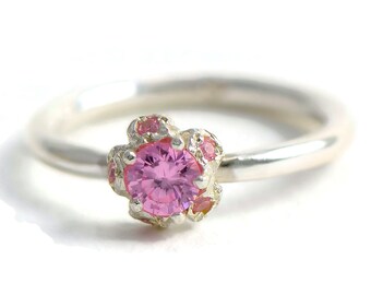 Sakura Ring: Sterling Silver Pink Tourmaline Flower Engagement Ring