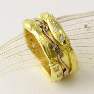 Wide Wedding Ring, 18k Gold Ring, Diamond Eternity Gold Band, Sculptured Wedding Ring, Gold Wedding Band, Luxury Diamond Ring, Solid Gold
