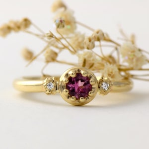 9ct Gold Cluster Engagement Ring, Pink Color Tourmaline Ring, Royal Jewelry, Solid Gold Ring, Hallmark Jewelry, Three Stone Ring, Gemstone image 6