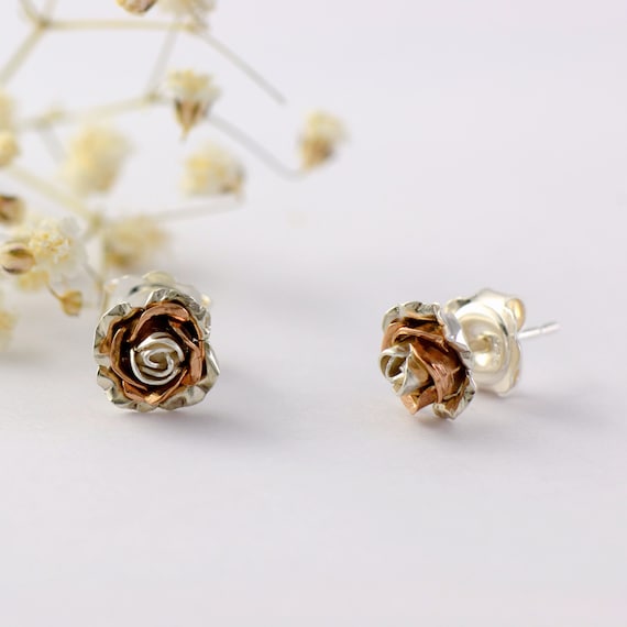 Rose Earrings Rose Gold Jewelry 9k Rose 