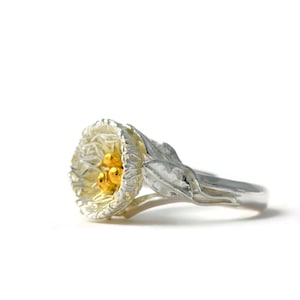 Bird Nest Ring, Sterling Silver Leaf Ring, Floral Engagement Ring, Gold Egg Ring, Nature Statement Ring, Wedding Gift, Woodland Leaf Ring