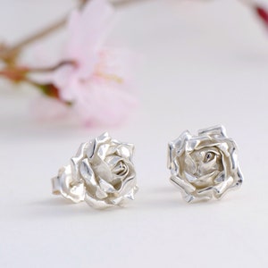 Silver Rose Earrings, Rose Stud Earrings, Flower Stud