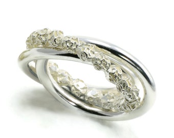 Sterling Silver Rolling Ring: Handmade Peppercorn Texture Trinity Wedding Jewelry